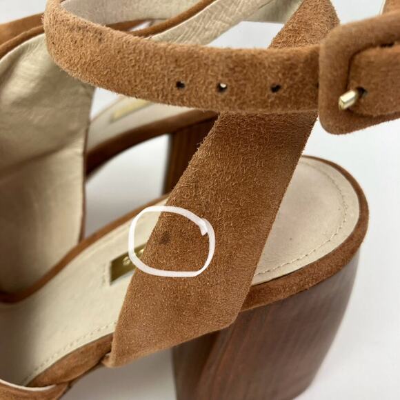 Louise Et Cie Sz 8 Kyvie Cinnamon Suede Sandals Ankle Straps Structured Heel - Picture 4 of 16